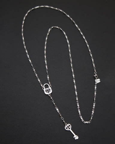 Collana stile rosario in acciaio - Lucchetto e Chiave cuore
