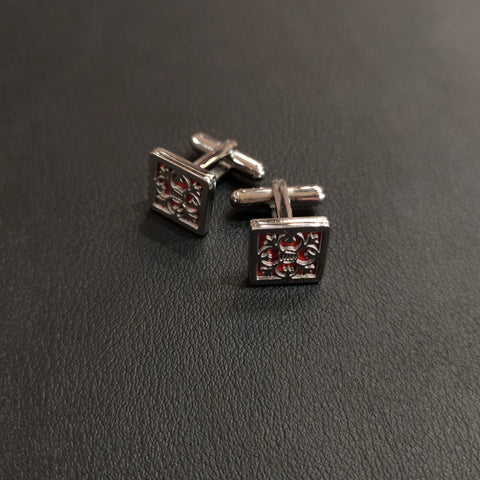 Gemelli quadrati rosso in acciaio - Fiore gotico