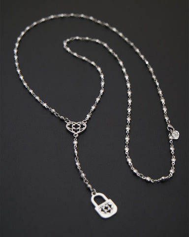 Collana stile rosario in acciaio - Cuore e lucchetto