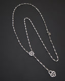 Collana stile rosario in acciaio - Fiore gotico e lucchetto cuore traforato