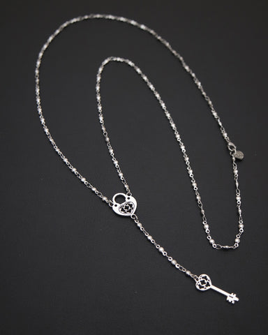 Collana stile rosario in acciaio - Lucchetto cuore e Chiave cuore