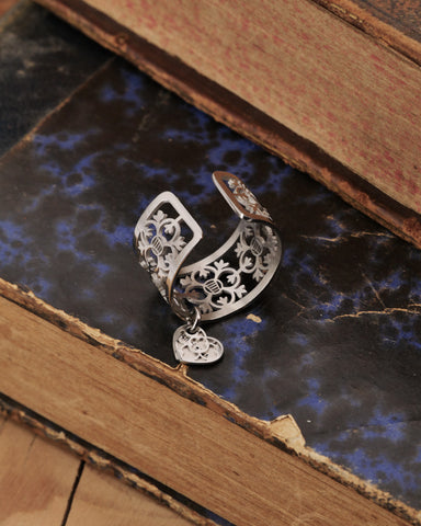 Anello a fascia con fiore in argento sterling 925 fatto a mano - Italia Anello a fascia con fiore in argento sterling 925 fatto a mano - Italia
