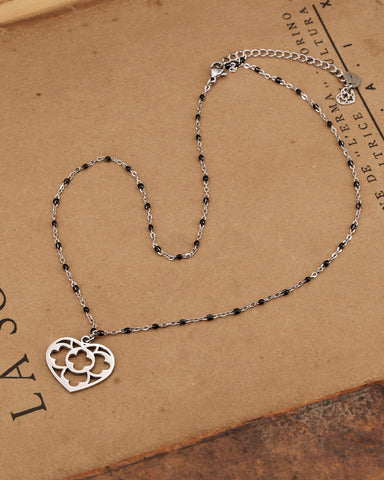 Collana corta con sfere nere in acciaio - Cuore