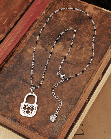 Collana corta con sfere nere in acciaio - Lucchetto