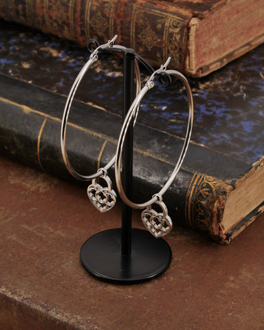 Orecchini cerchio in acciaio - Lucchetto cuore traforato