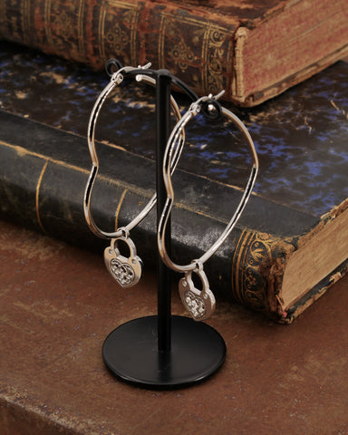 Orecchini cerchio "cuore" in acciaio - Lucchetto cuore