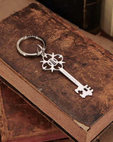 Portachiavi in acciaio satinato  - Chiave grande Fiore