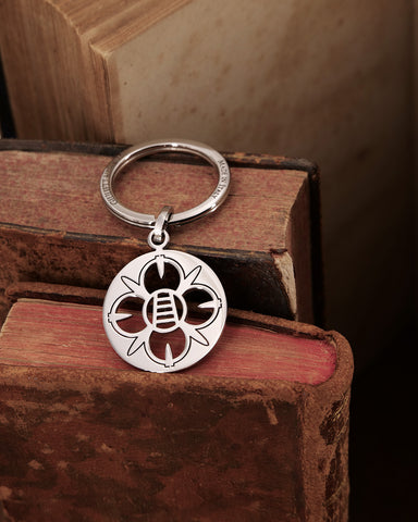 Portachiavi in acciaio lucido - Fiore cerchio