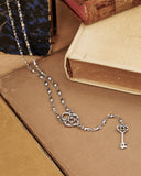 Collana stile rosario in acciaio - Lucchetto cuore traforato e Chiave cuore