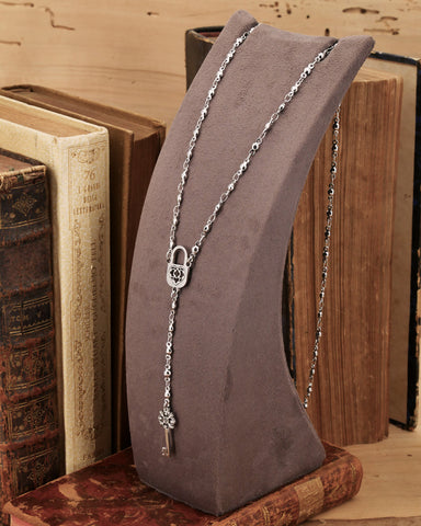 Collana stile rosario in acciaio - Lucchetto e Chiave fiore gotico