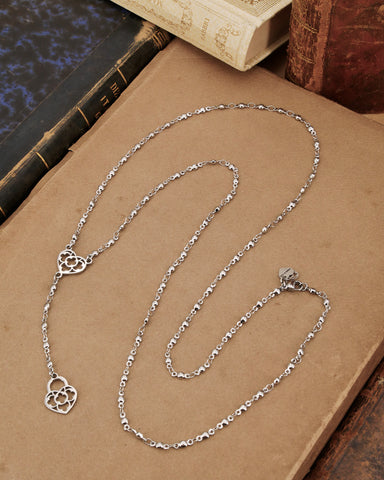 Collana stile rosario in acciaio - Cuore e lucchetto cuore traforato