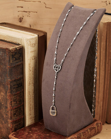 Collana stile rosario in acciaio - Cuore e lucchetto
