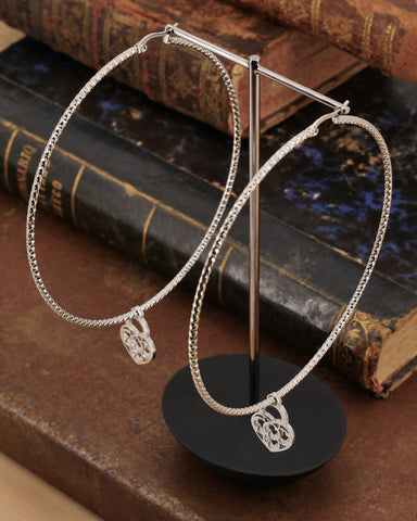 Orecchini cerchio grande diamantato in acciaio - Lucchetto cuore traforato