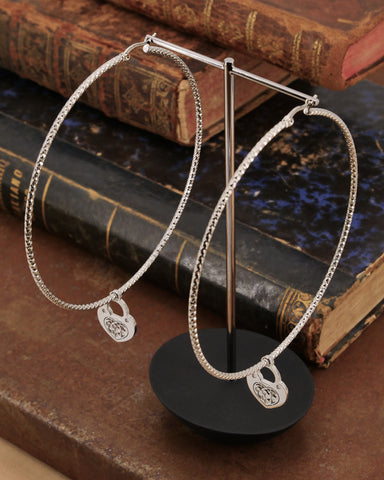 Orecchini cerchio grande diamantato in acciaio - Lucchetto cuore