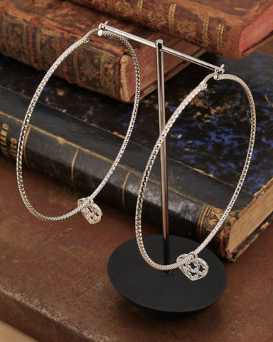 Orecchini cerchio grande diamantato in acciaio - Cuore