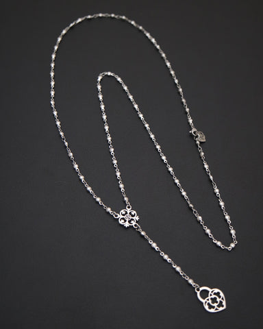 Collana stile rosario in acciaio - Fiore gotico e lucchetto cuore traforato
